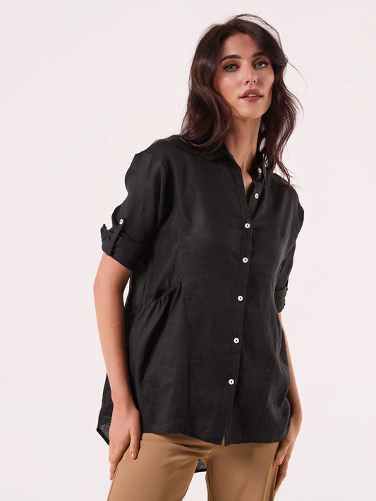 BLACK LOOSE LINEN SHIRT