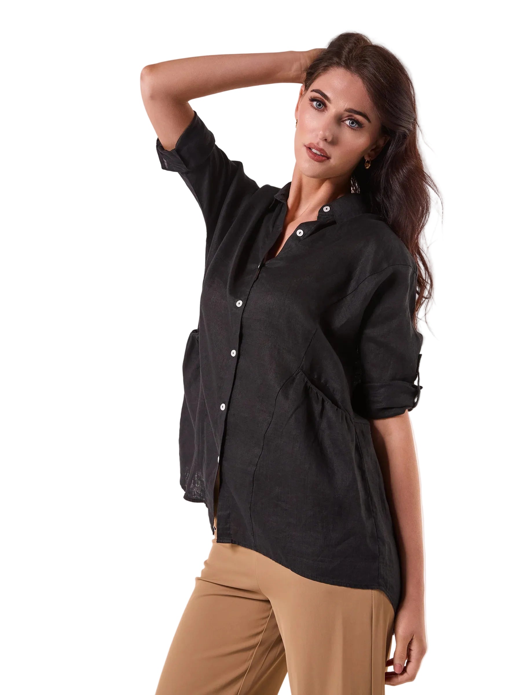 BLACK LOOSE LINEN SHIRT