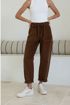 STRETCH CORD JOGGER IN CHOCLATE
