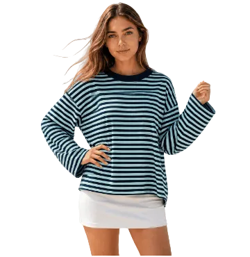 BILLIE LONG SLEEVE TEE IN NAVY AND BLUE