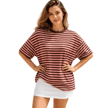 BILLIE T-SHIRT IN PINK AND COFFEE