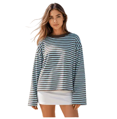 BILLIE LONG SLEEVE TEE IN BLUE AND COFFEE