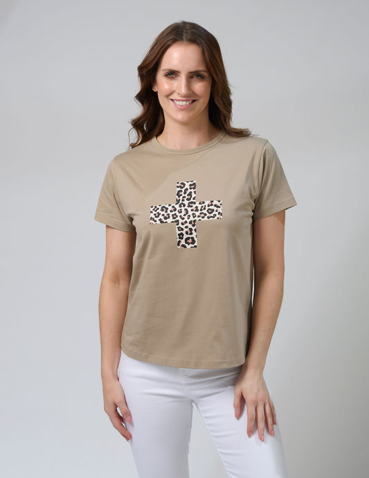 SAGE LEOPARD CROSS TEE