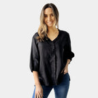 FRILL LINEN TOP BLACK