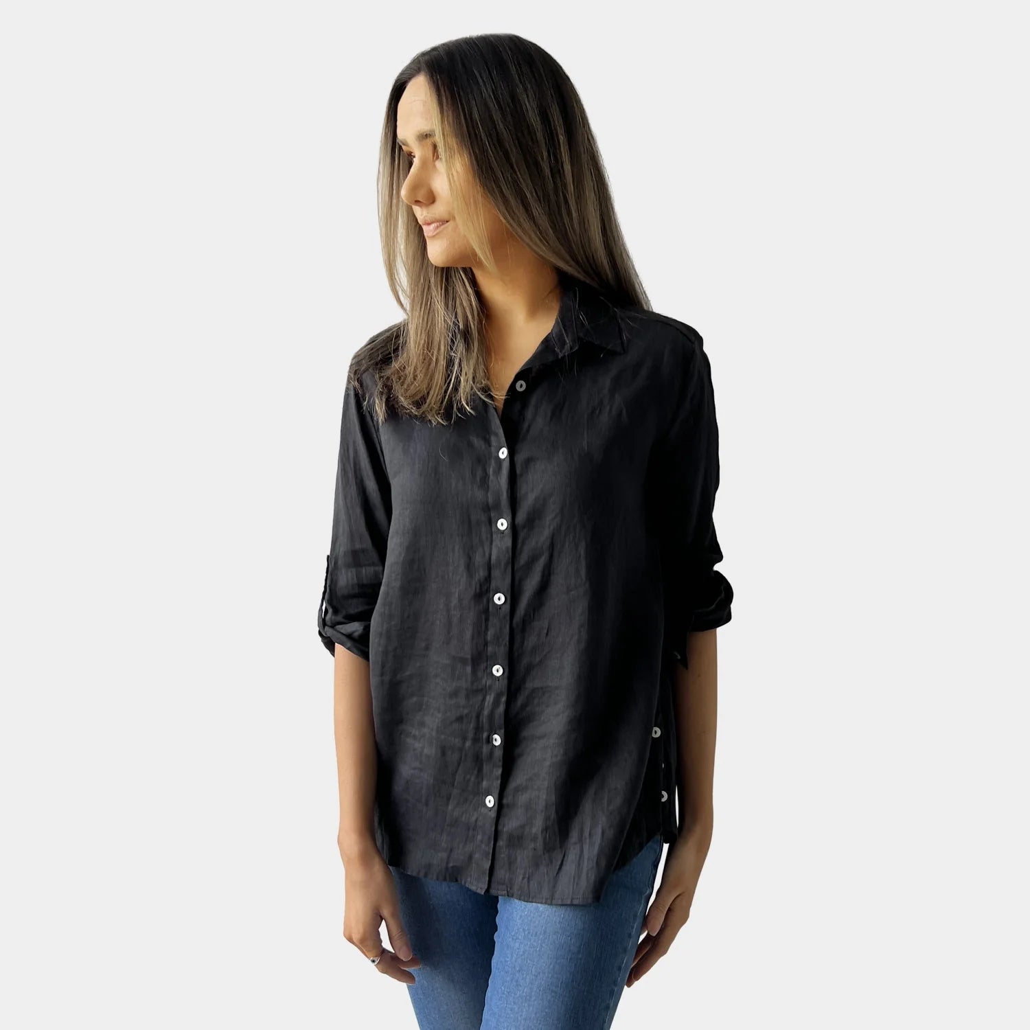 OLIVIA LINEN SHIRT BLACK