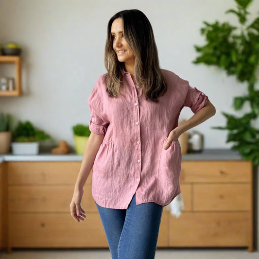 LOOSE LINEN SHIRT PINK