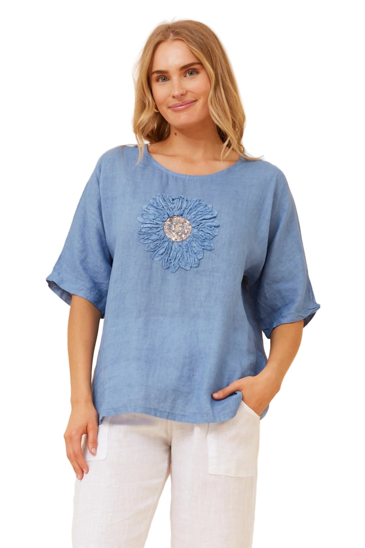 CIENNA TOP IN DENIM BLUE