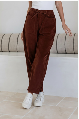 STRETCH CORD BARREL JOGGER IN CHESTNUT
