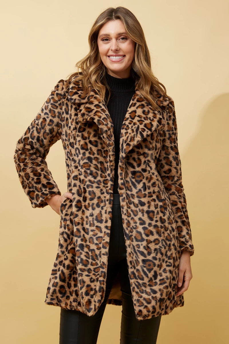 LEOPARD FAUX FUR COAT