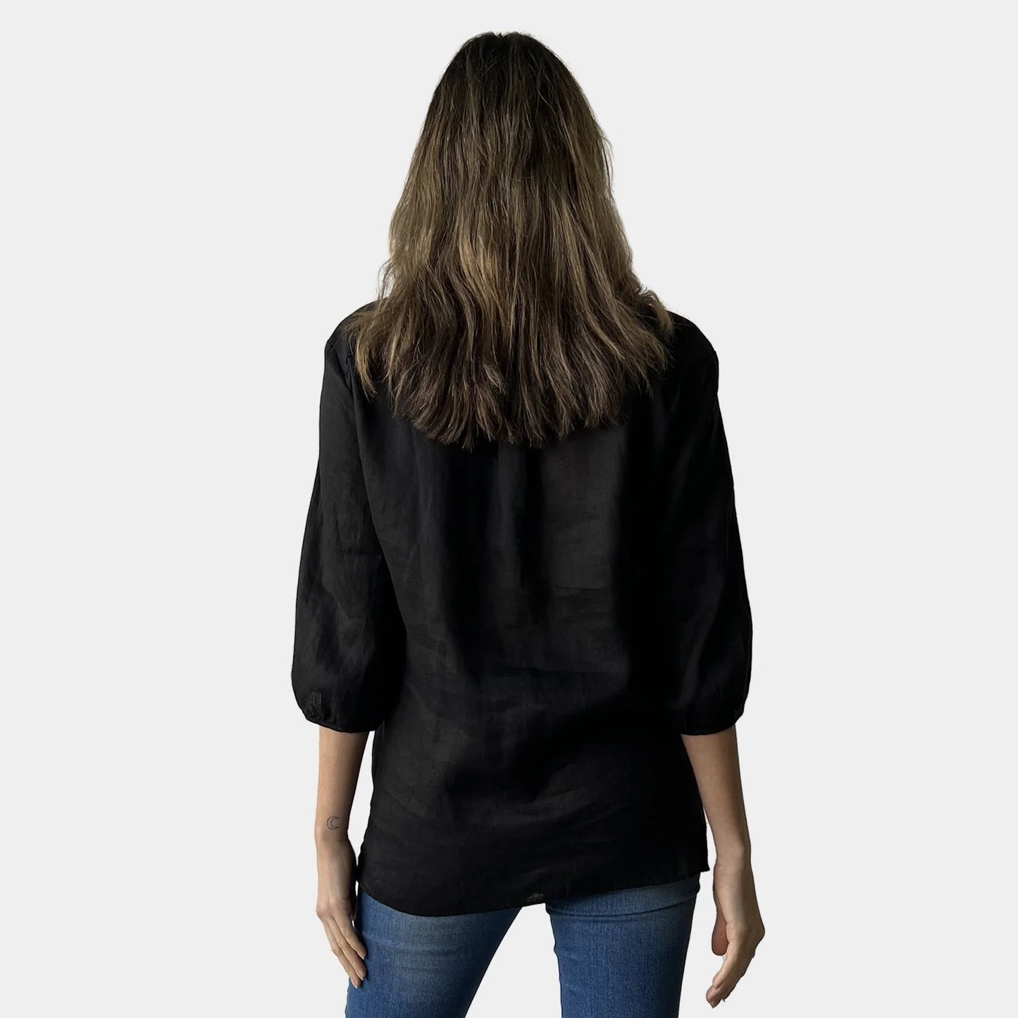 FRILL LINEN TOP BLACK