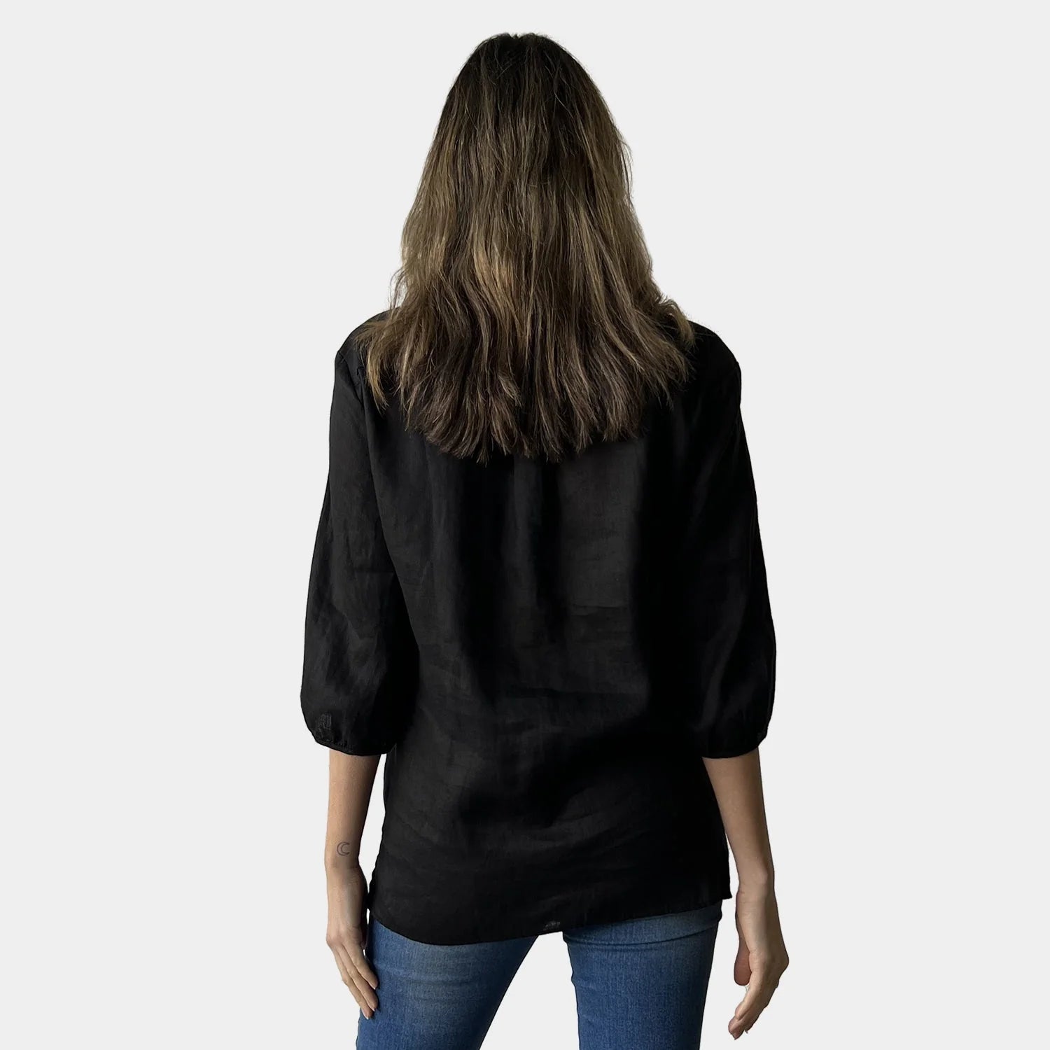FRILL LINEN TOP BLACK