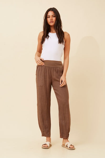 RILEY LINEN PANT IN TABACCO