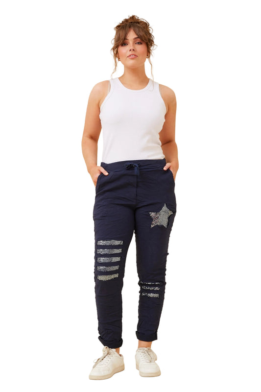 SEQUIN PATCH PANT NAVY