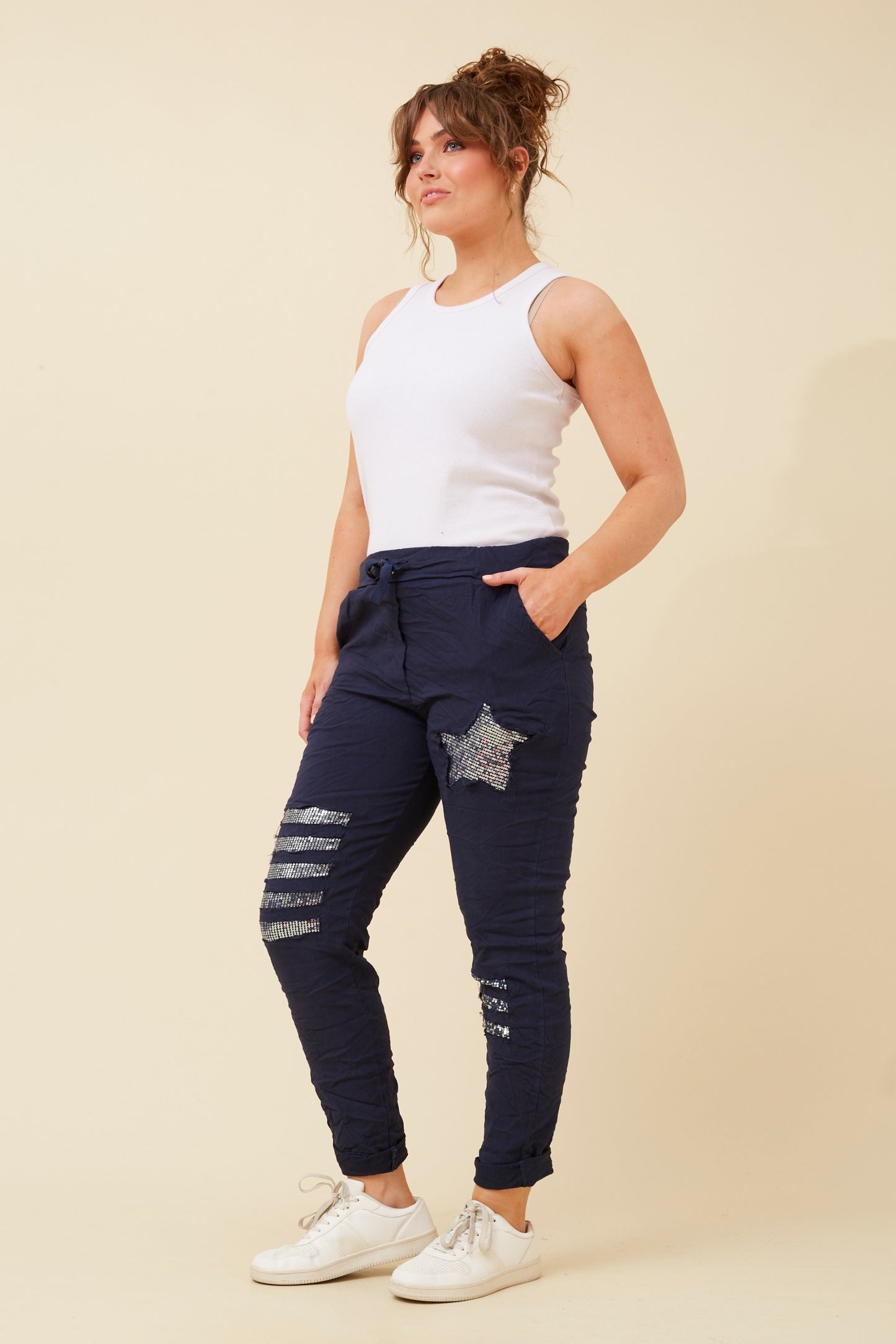 SEQUIN PATCH PANT NAVY