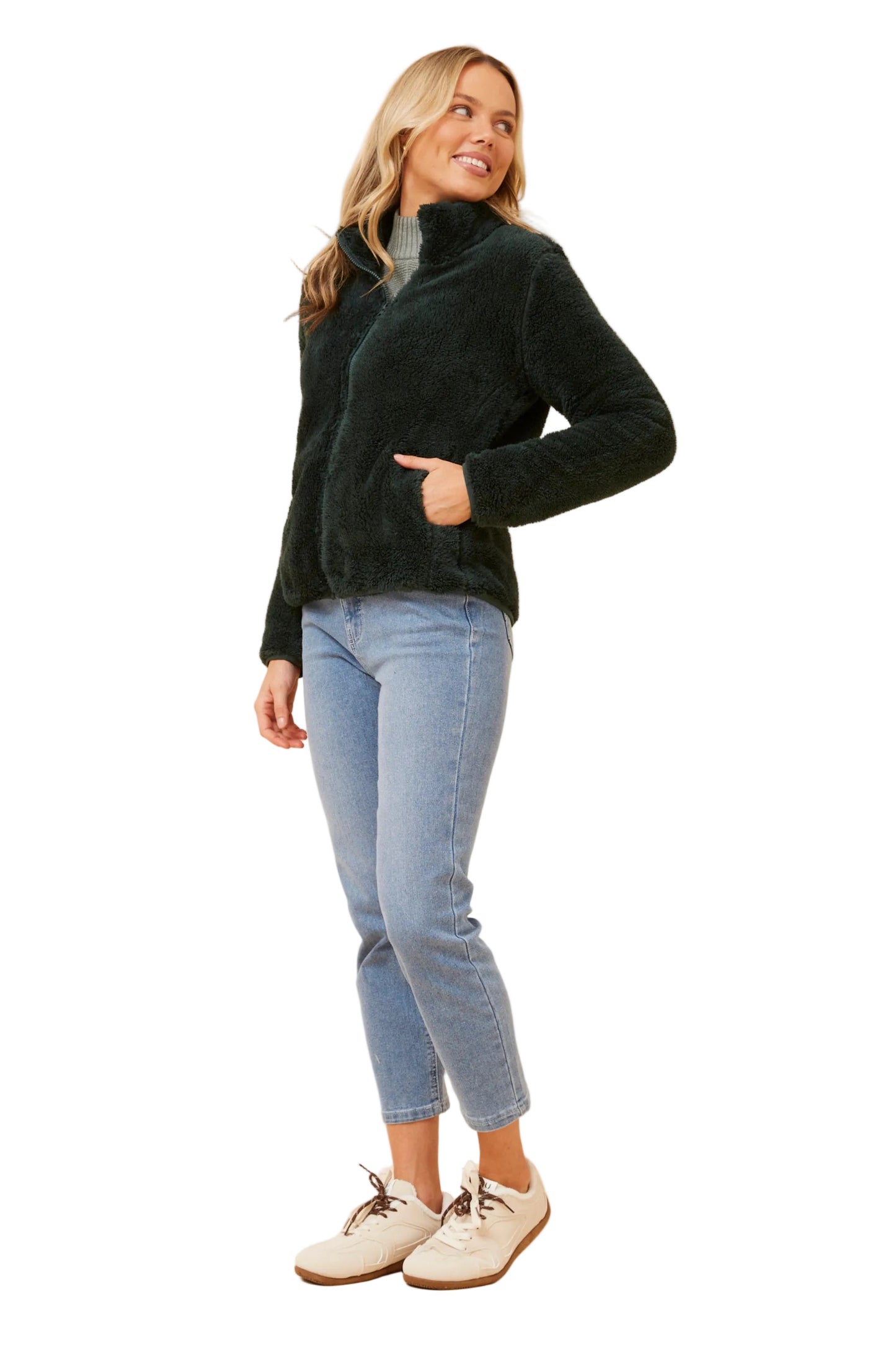 ZIP UP JACKET IN FOREST GREEN
