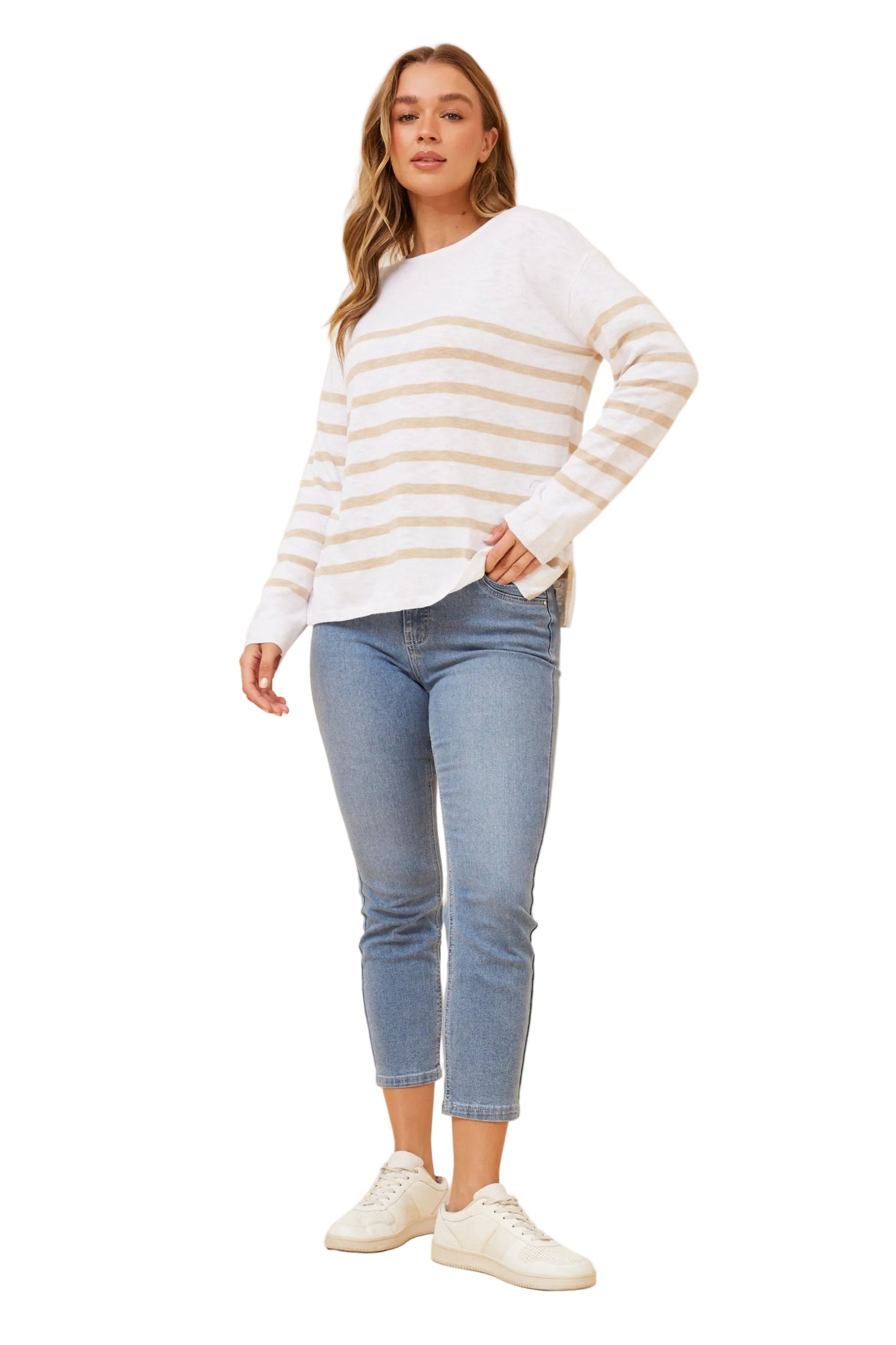 KATIE LONG SLEEVE PULLOVER IN BEIGE