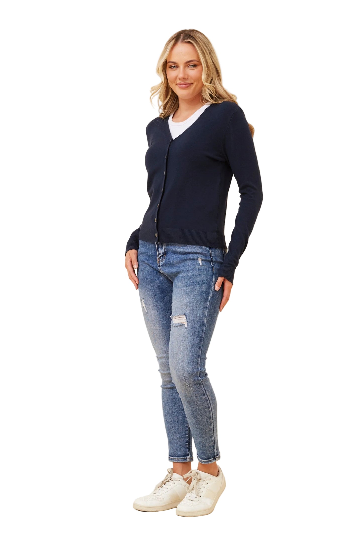 CLOE CARDI IN NAVY